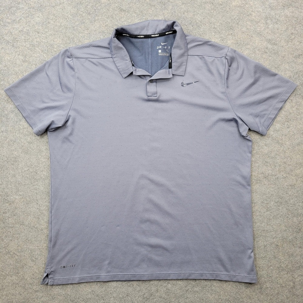 Nike Golf‎ Polo Shirt Mens Large Gray Solid Dri-FIT Golf Performance Tagless Top